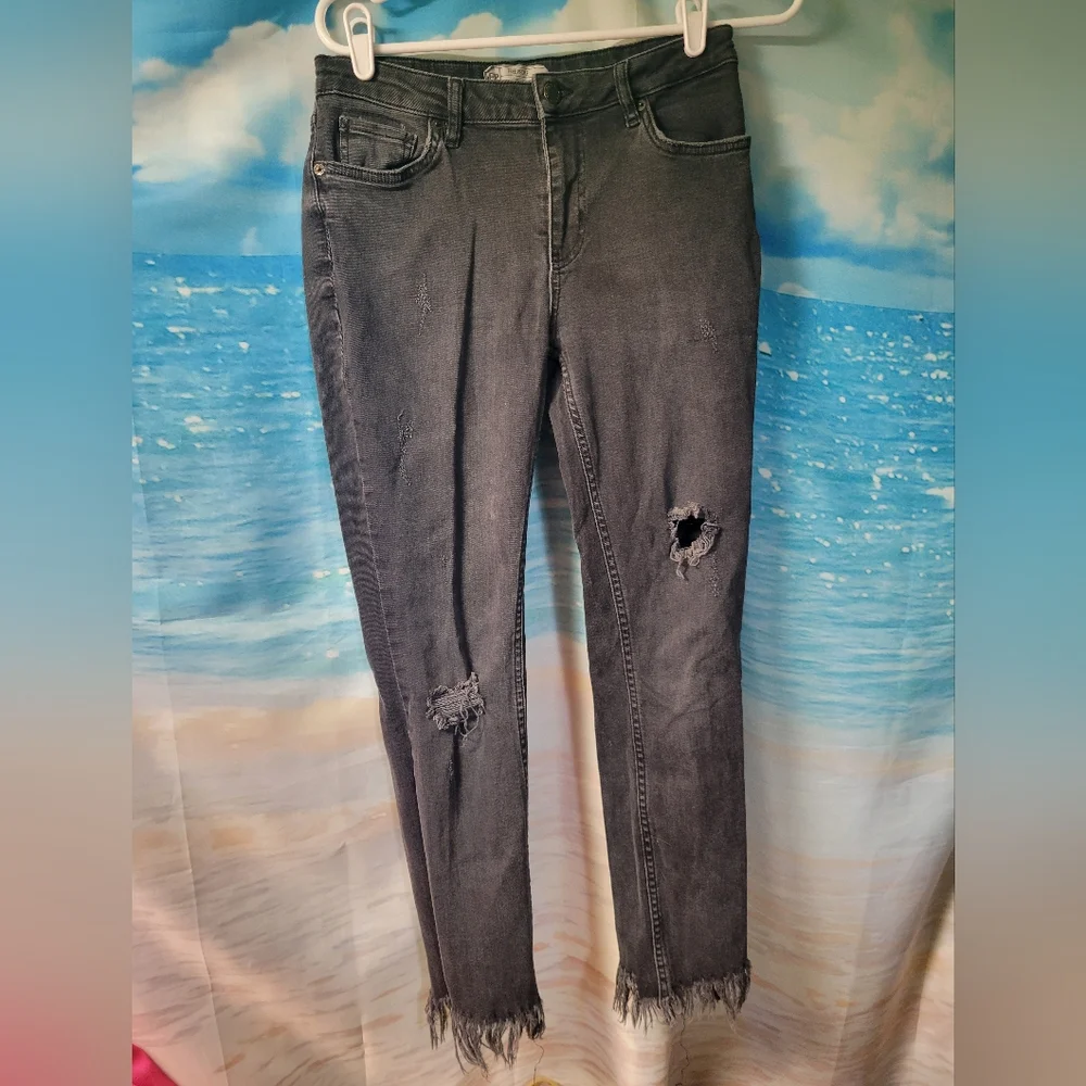 Free People Womens Distressed Black Jeans Size 27